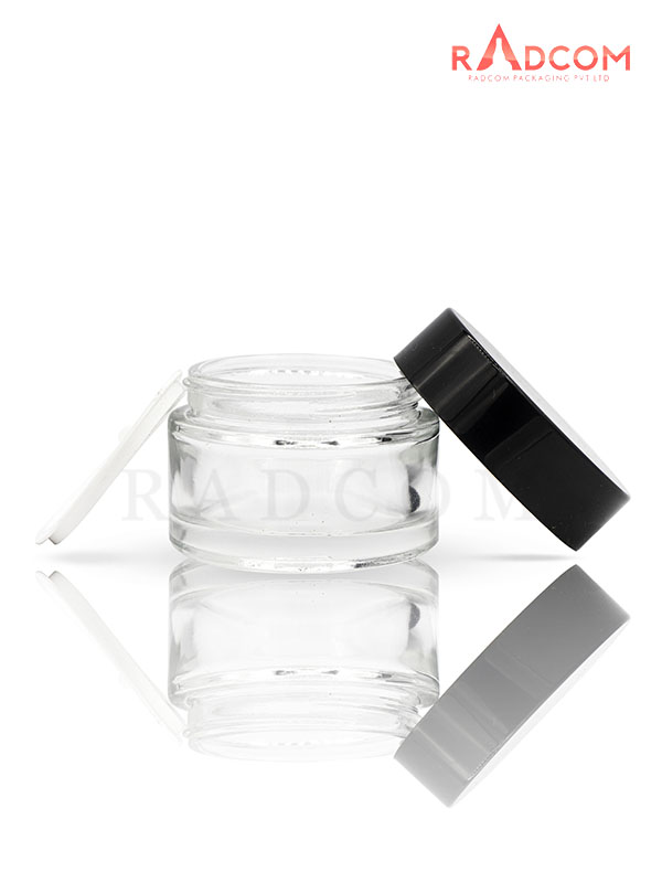 50 GM Shine Clear Glass Jar with Black Cap with Lid & Wad